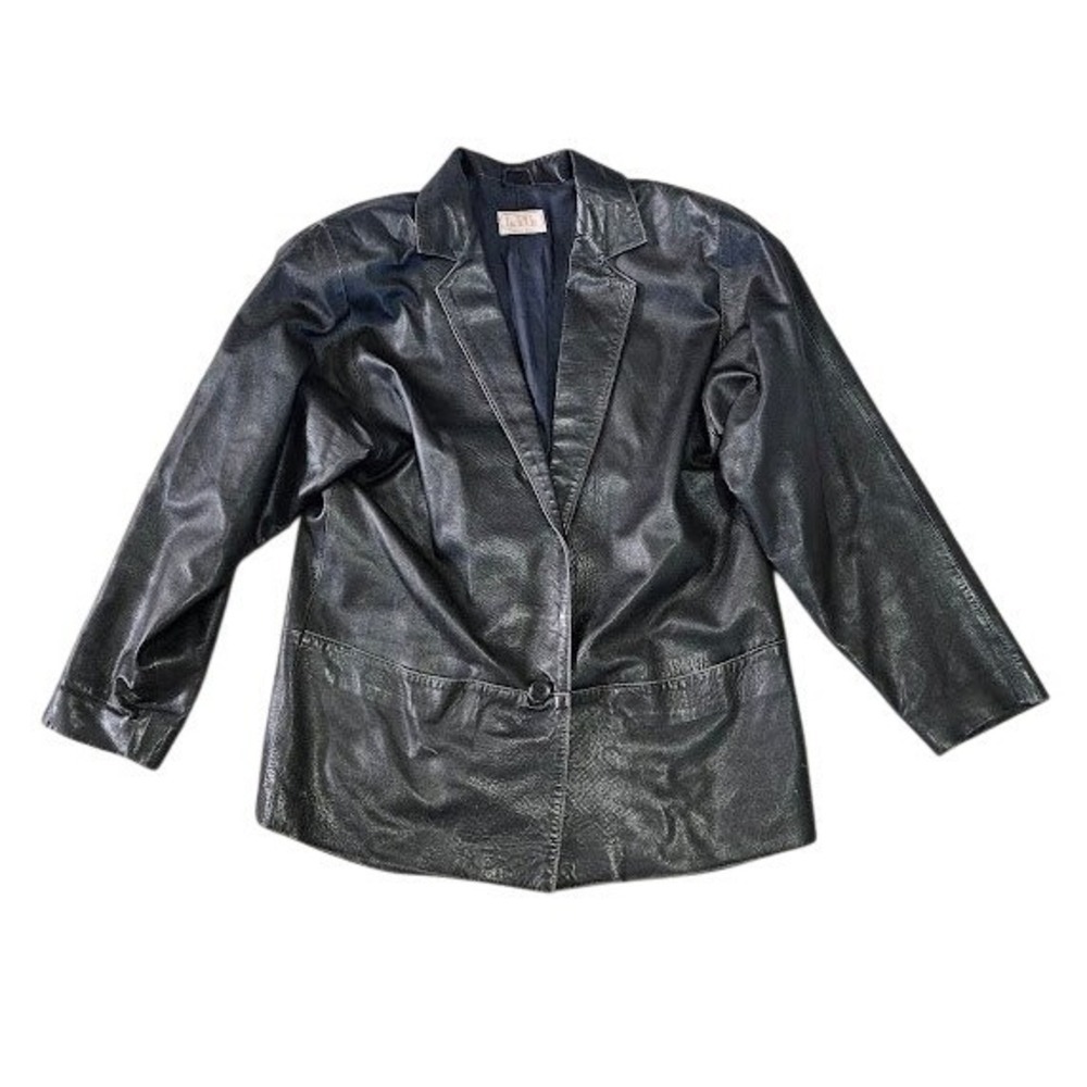 Vintage La Pelle 90s Leather Jacket Medium Oversized Black Grunge Baddie Button